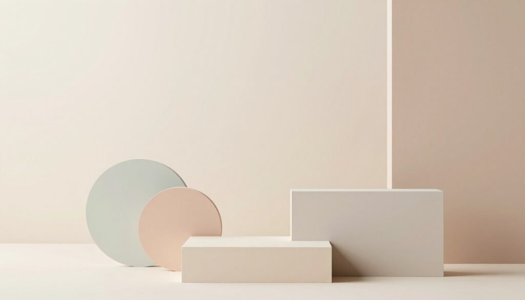 A minimalist composition featuring harmonious color combinations, showcasing a blend of soft pastels and neutral tones. In the foreground, there are geometric shapes, such as circles and rectangles, arranged in an aesthetically pleasing manner. The middle ground includes a subtle gradient that transitions smoothly, enhancing the sense of depth. The background is a light, airy space with a blurred effect, emphasizing a serene and calming atmosphere. Soft, natural lighting bathes the scene, highlighting the textures of the colors and shapes. The overall mood is tranquil and sophisticated, reflecting the essence of minimalist design. The composition avoids clutter, focusing solely on the elegance of color combinations without any text or distractions. A minimalist composition featuring harmonious color combinations, showcasing a blend of soft pastels and neutral tones. In the foreground, there are geometric shapes, such as circles and rectangles, arranged in an aesthetically pleasing manner. The middle ground includes a subtle gradient that transitions smoothly, enhancing the sense of depth. The background is a light, airy space with a blurred effect, emphasizing a serene and calming atmosphere. Soft, natural lighting bathes the scene, highlighting the textures of the colors and shapes. The overall mood is tranquil and sophisticated, reflecting the essence of minimalist design. The composition avoids clutter, focusing solely on the elegance of color combinations without any text or distractions.