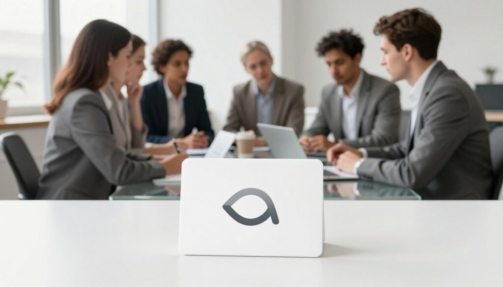A modern and sleek office environment showcasing the impact of minimalism on the market. In the foreground, a stylish, minimalist logo design on a clean white background, reflecting simplicity and elegance. In the middle ground, a diverse group of professionals in smart business attire thoughtfully discussing design concepts around a glass table, their expressions focused and engaged. In the background, large windows allow soft, natural light to illuminate the space, creating a warm and inviting atmosphere. The color palette is muted, featuring whites, grays, and subtle earth tones, emphasizing clarity and sophistication. The overall mood is inspiring, demonstrating the effectiveness of minimalism in branding and marketing strategies. A modern and sleek office environment showcasing the impact of minimalism on the market. In the foreground, a stylish, minimalist logo design on a clean white background, reflecting simplicity and elegance. In the middle ground, a diverse group of professionals in smart business attire thoughtfully discussing design concepts around a glass table, their expressions focused and engaged. In the background, large windows allow soft, natural light to illuminate the space, creating a warm and inviting atmosphere. The color palette is muted, featuring whites, grays, and subtle earth tones, emphasizing clarity and sophistication. The overall mood is inspiring, demonstrating the effectiveness of minimalism in branding and marketing strategies.